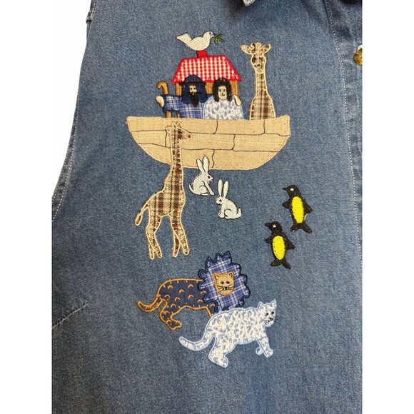 CST Blues Button Front Denim Shirt Blue Sz 24 Novelty Animal Appliqué Embroidery - Picture 3 of 10